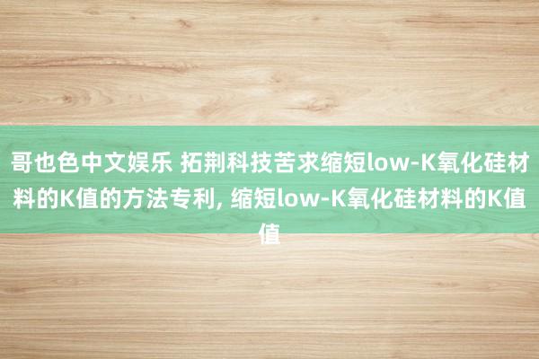 哥也色中文娱乐 拓荆科技苦求缩短low-K氧化硅材料的K值的方法专利， 缩短low-K氧化硅材料的K值